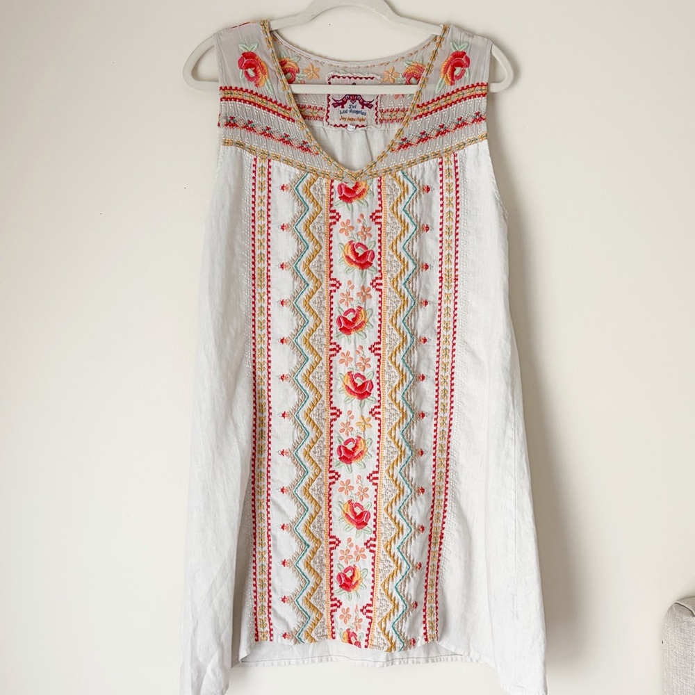 Johnny Was Cream Embroidered Sleeveless Tunic